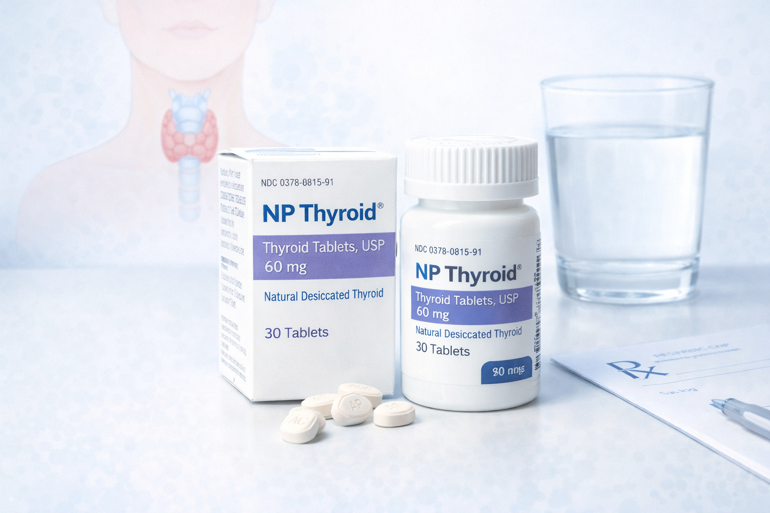 NP Thyroid tablets and packaging showing what NP Thyroid is used for in thyroid hormone treatment.